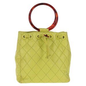 CHANEL Matelasse Hand Bag Lamb Skin Yellow CC Auth 143163V